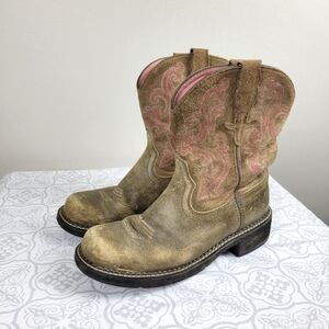 ARIAT Fatbaby Leather Cowgirl Western Pink And Tan Boots